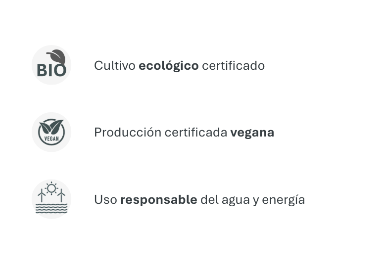 <p>Aplicamos <strong>prácticas ecológicas</strong> en el proceso, desde el viñedo hasta la bodega. Usamos energías renovables y hemos <strong>certificado</strong> todos nuestros viñedos como <strong>cultivo ecológico</strong>, lo que garantiza una viticultura responsable, sin uso de productos químicos ni pesticidas de síntesis, y con prácticas que protegen la biodiversidad. En la actualidad, estamos en proceso de obtención del <strong>sello SWFCP</strong> (Sustainability in Wineries For Climate Protection), una certificación que reconoce a las bodegas sostenibles comprometidas con la lucha contra el cambio climático, para minimizar nuestro impacto ambiental.</p>